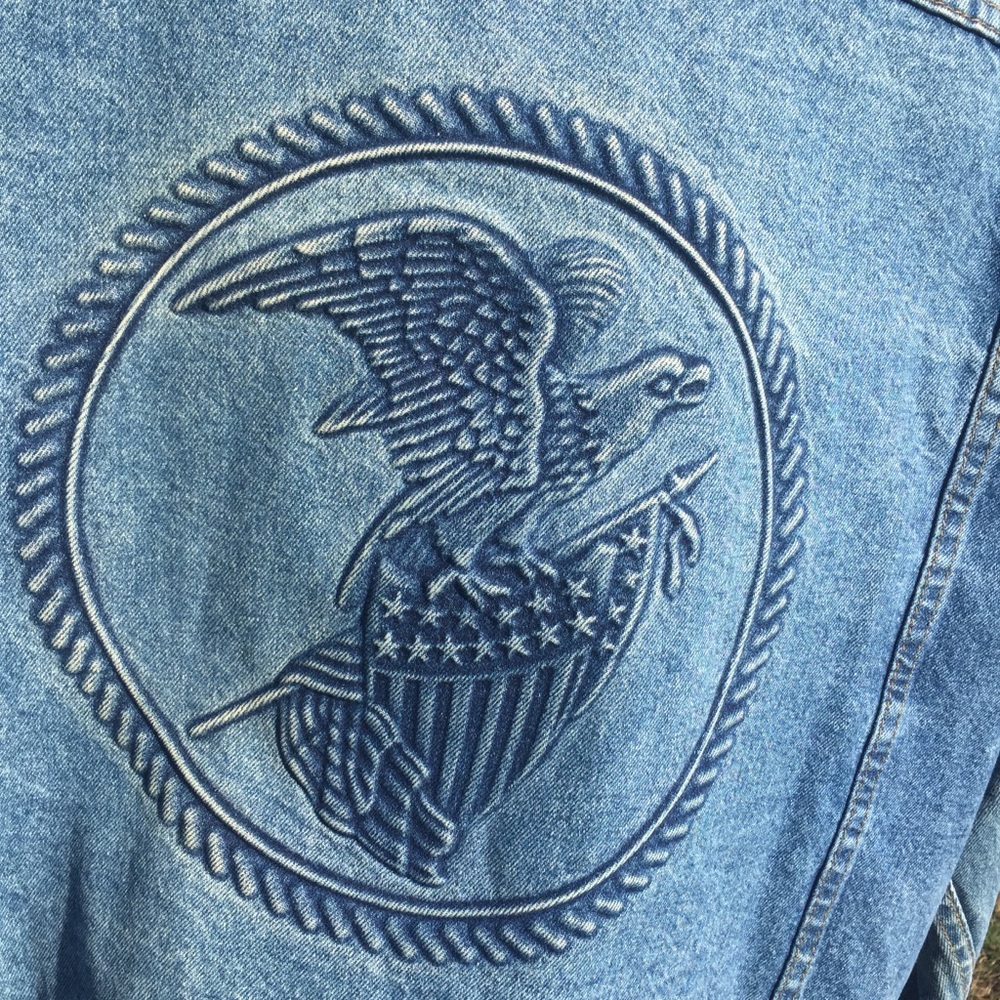 Vintage TYCA Denim Jacket  Embossed Eagle Sz XL